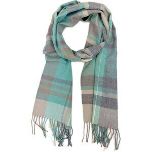 Men and Women Mint Grey Plaid Winter Scarf Cashmer Luxurious Soft Plum Feather